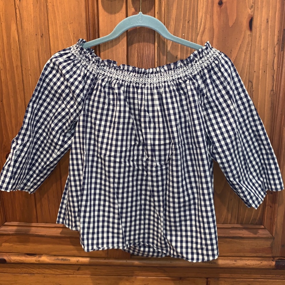 Madewell Seersucker Off-The-Shoulder Top